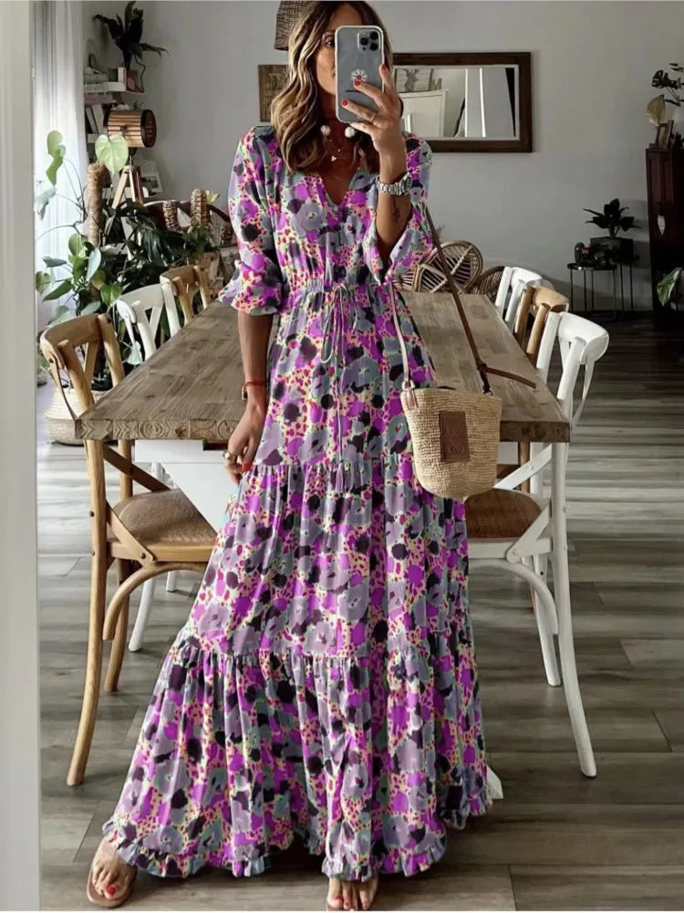 Lace-Up Print Dress