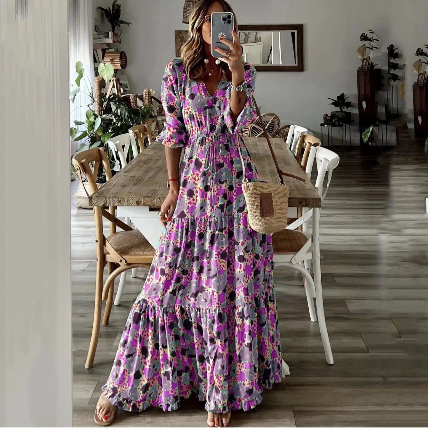 Lace-Up Print Dress