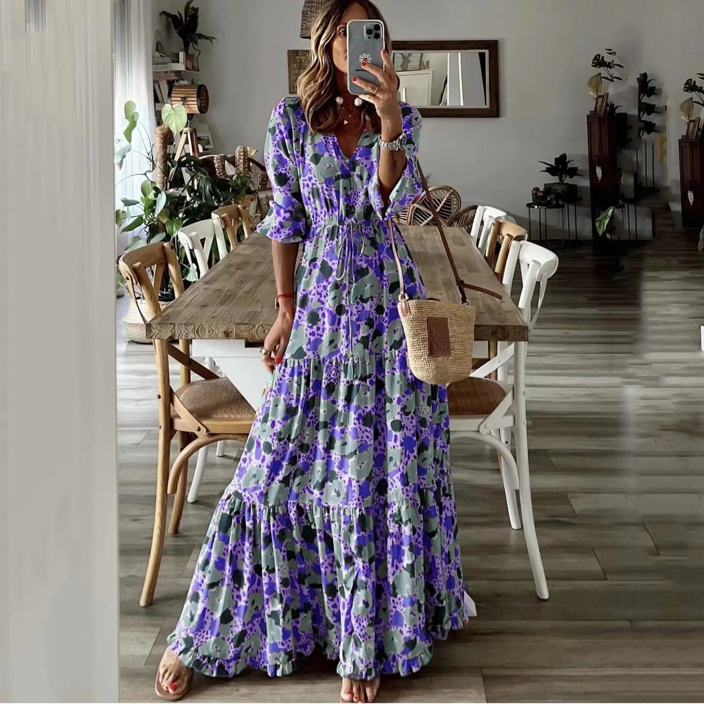 Lace-Up Print Dress