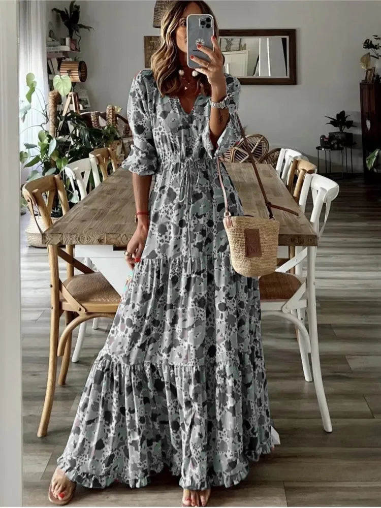 Lace-Up Print Dress