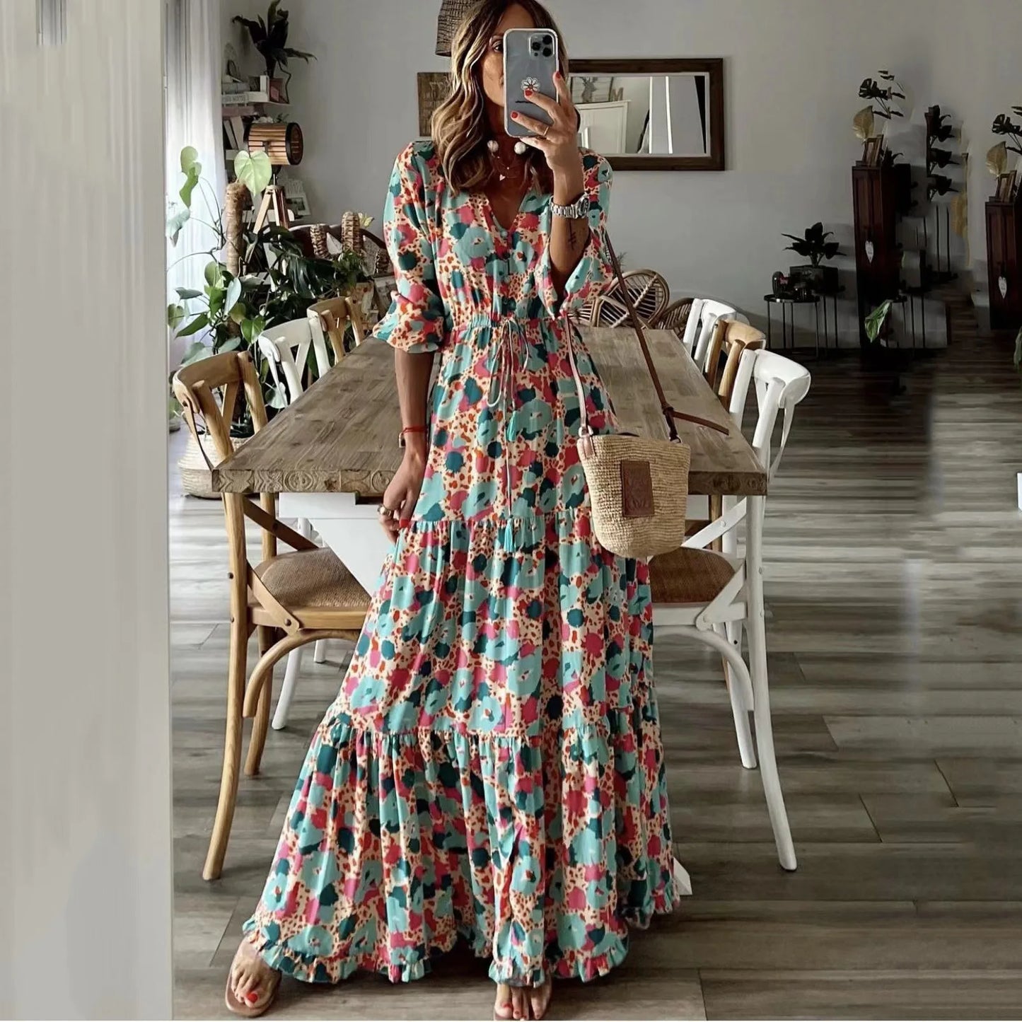 Lace-Up Print Dress