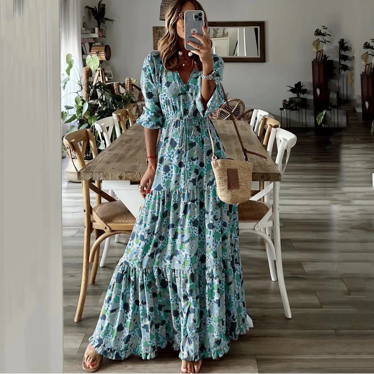 Lace-Up Print Dress