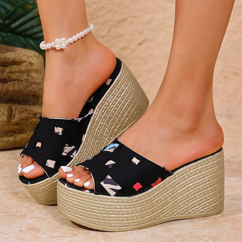 Denim Wedge Sandals
