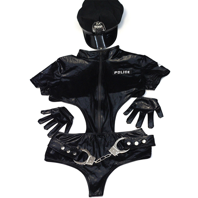 Black Patent Leather Policewoman Costume