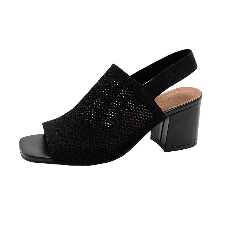 Brown Knitted Block Heel Sandals